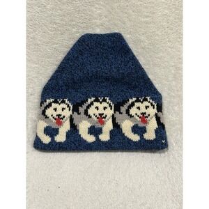 VTG 90's LL Bean Husky Dog Beanie Wool Blend Knit Winter Hat USA Made RARE